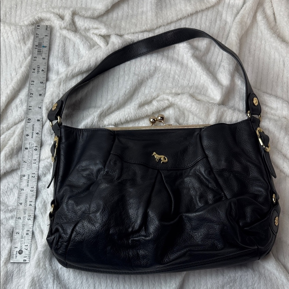 Emma Fox Black Leather Shoulder Bag with Gold Details
